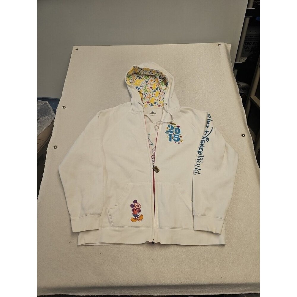 Disney Parks Walt Disney World 2015 White Zip Up Hoodie Mickey Mouse XL